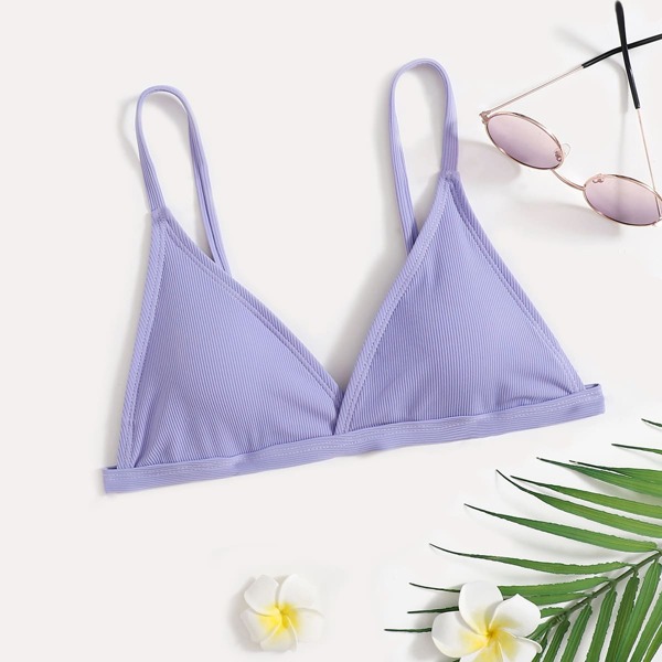 

Girls Ribbed Triangle Bikini Top, Lilac purple