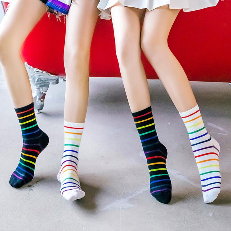 

2pairs Colorful Striped Crew Socks, Multicolor