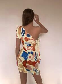 GENKIRA Graphic Cut Out Tie Side Dress - Multicolor - View 2