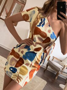 GENKIRA Graphic Cut Out Tie Side Dress - Multicolor - View 5