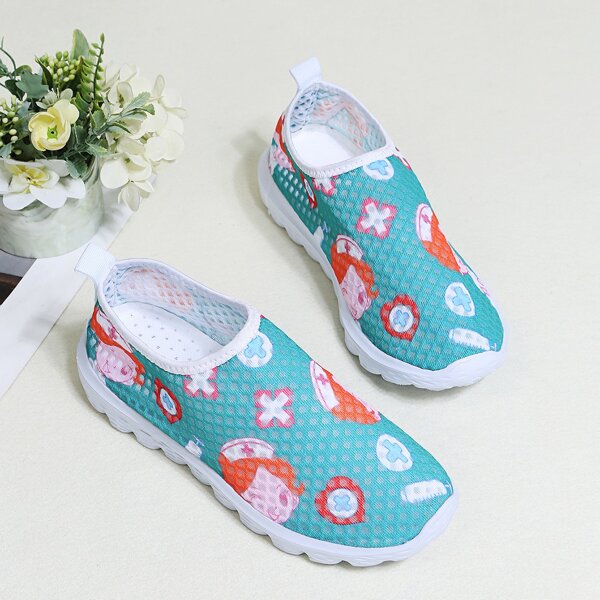 

Cartoon Graphic Slip On Running Shoes, Blue