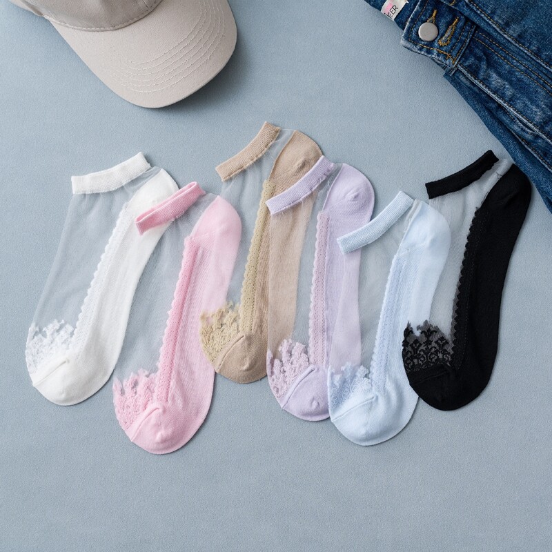 

6pairs Contrast Mesh Ankle Socks, White