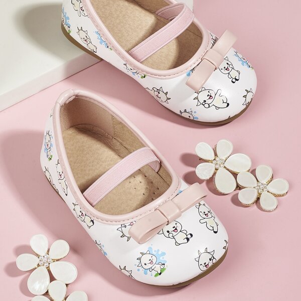 

Toddler Girls Bow Decor Sheep Print Flats, White