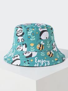 Cartoon Graphic Bucket Hat - Green - View 1