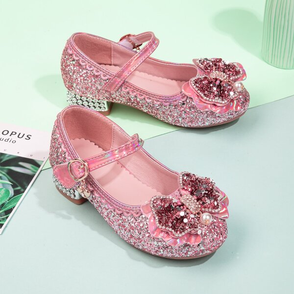 

Girls Rhinestone & Bow Decor Flats, Pink