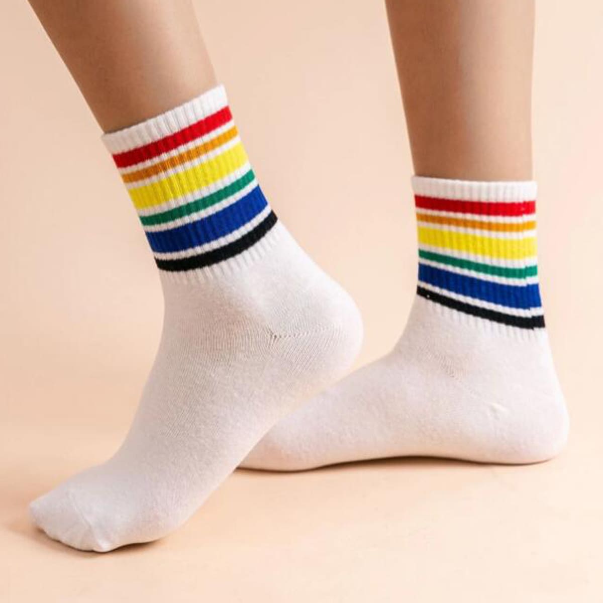 

Rainbow Striped Crew Socks, Multicolor