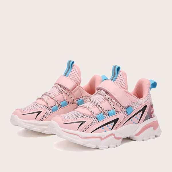 

Girls Mesh Panel Velcro Strap Chunky Sneakers, Baby pink