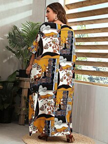 Al Najma Plus Flounce Sleeve Scarf Print Abaya - Multicolor - View 2