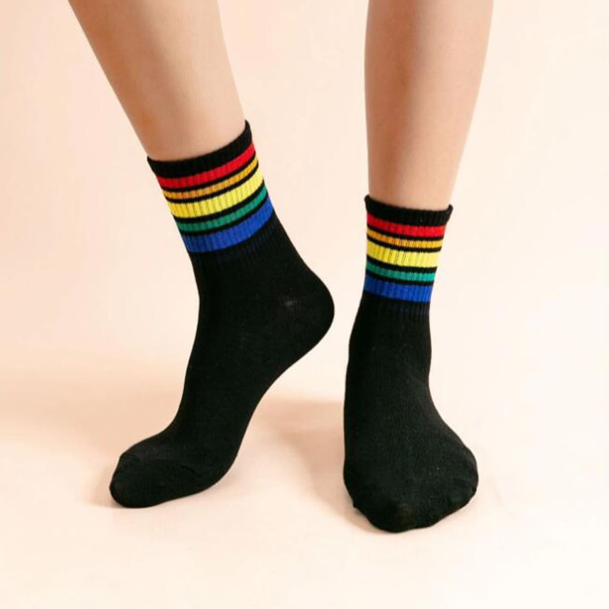 

Rainbow Striped Crew Socks, Multicolor
