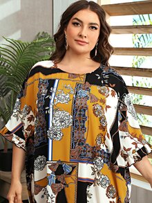 Al Najma Plus Flounce Sleeve Scarf Print Abaya - Multicolor - View 5