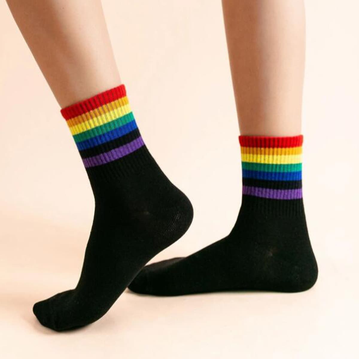 

Rainbow Striped Crew Socks, Multicolor