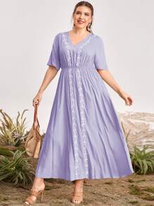 SHEIN Plus Floral Embroidered Dress - Lilac Purple - View 1