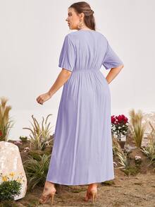 SHEIN Plus Floral Embroidered Dress - Lilac Purple - View 2