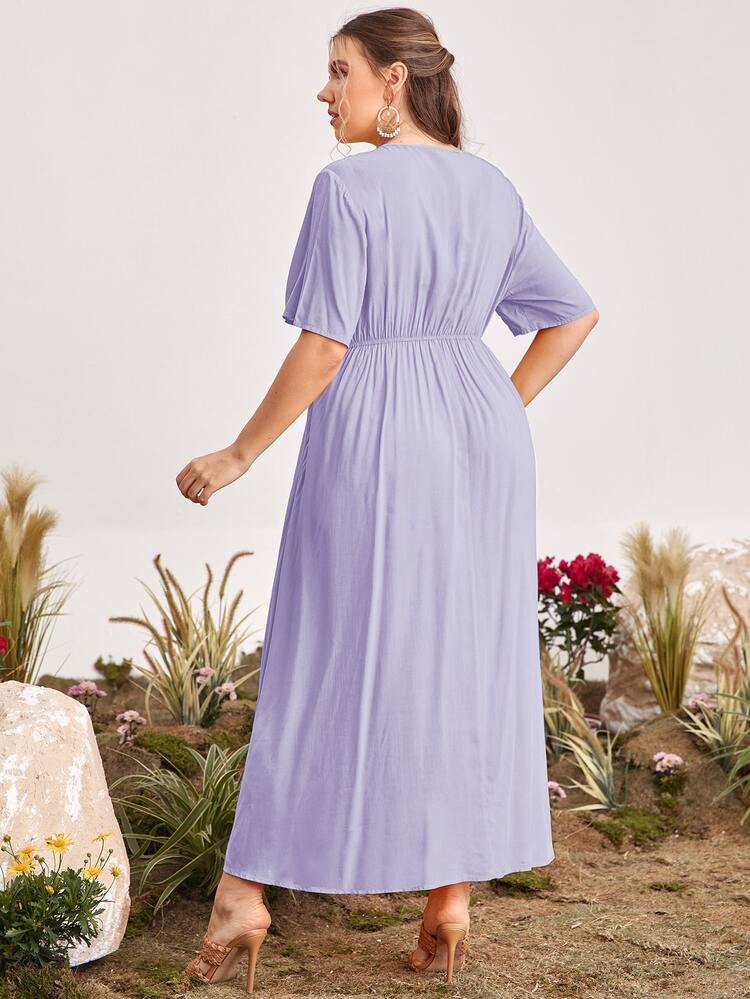 SHEIN 大碼花卉刺繡連衣裙 - 紫丁香色 - 查看 2