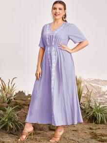 SHEIN Plus Floral Embroidered Dress - Lilac Purple - View 3