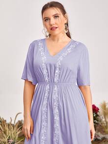 SHEIN Plus Floral Embroidered Dress - Lilac Purple - View 4