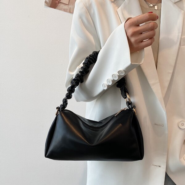 

Minimalist Ruched Shoulder Bag, Black