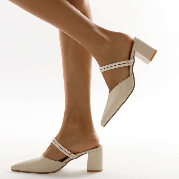 

Point Toe Chunky Pumps, Beige