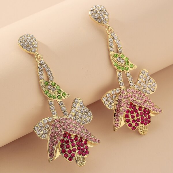 

Rhinestone Decor Alloy Earrings, Multicolor