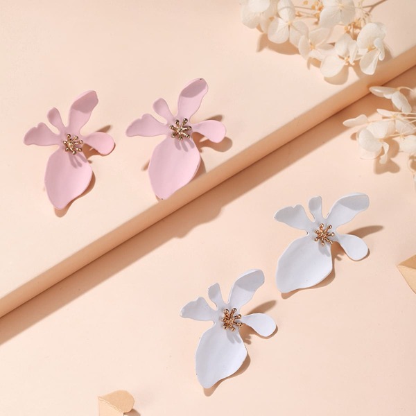 

2pairs Flower Design Earrings, Multicolor