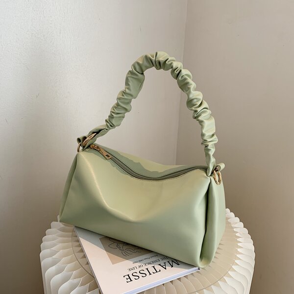

Minimalist Ruched Shoulder Bag, Green