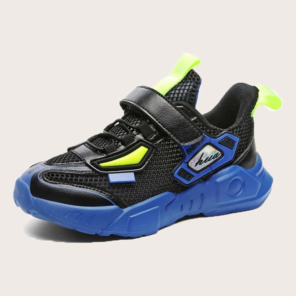 

Boys Letter Graphic Velcro Strap Mesh Sneakers, Black