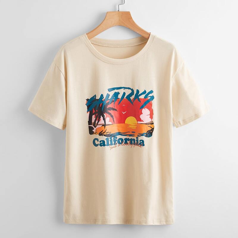 

Letter Sun & Coconut Tree Graphic Tee, Beige