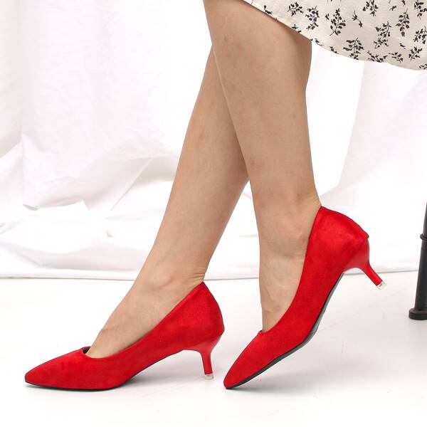 

Point Toe Stiletto Heeled Court Pumps, Red