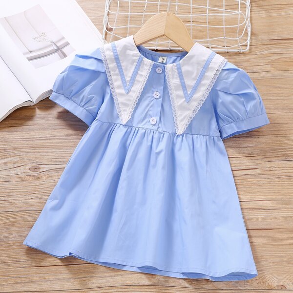 

Toddler Girls Statement Collar Puff Sleeve Babydoll Dress, Blue