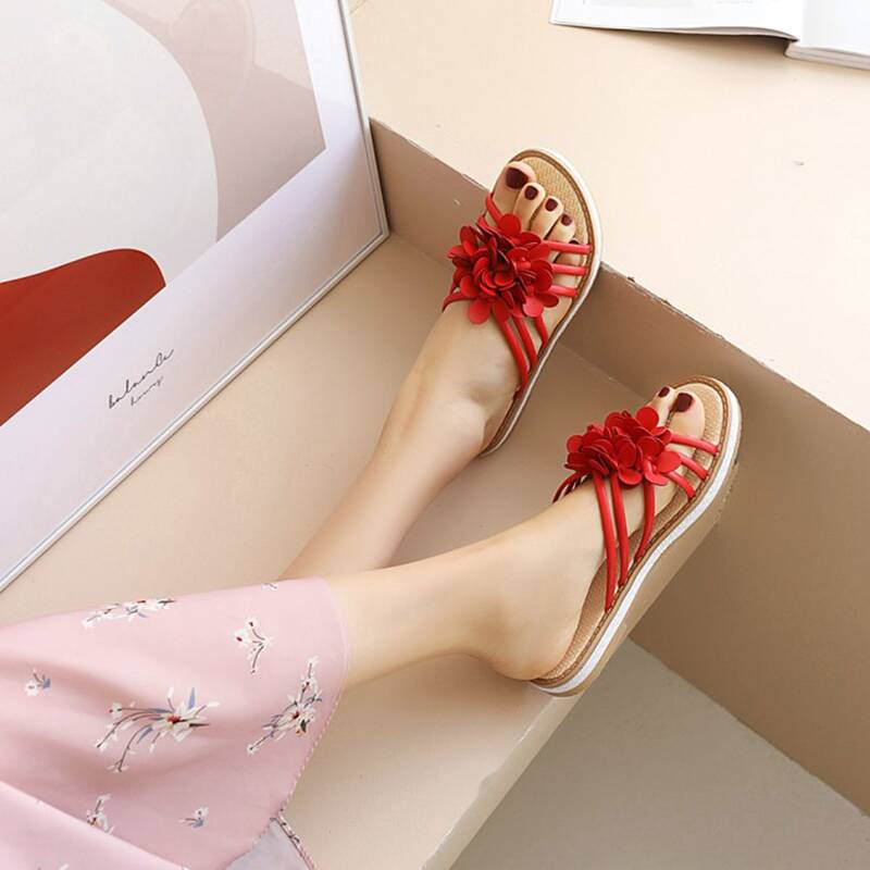 

Applique Slide Sandals, Red
