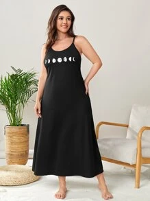 فستان ليلي كامي بطباعة قمر مقاس كبير