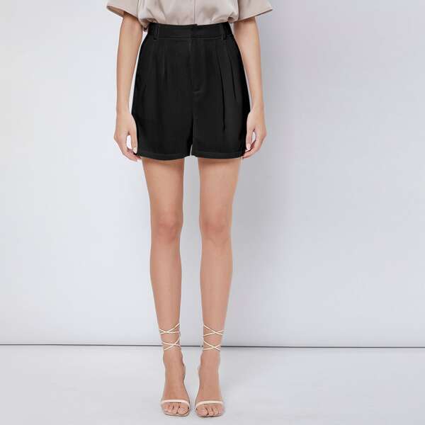 

Fold Pleated Solid Shorts, Black