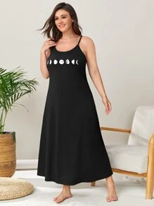 فستان ليلي كامي بطباعة قمر مقاس كبير