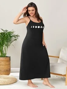 فستان ليلي كامي بطباعة قمر مقاس كبير