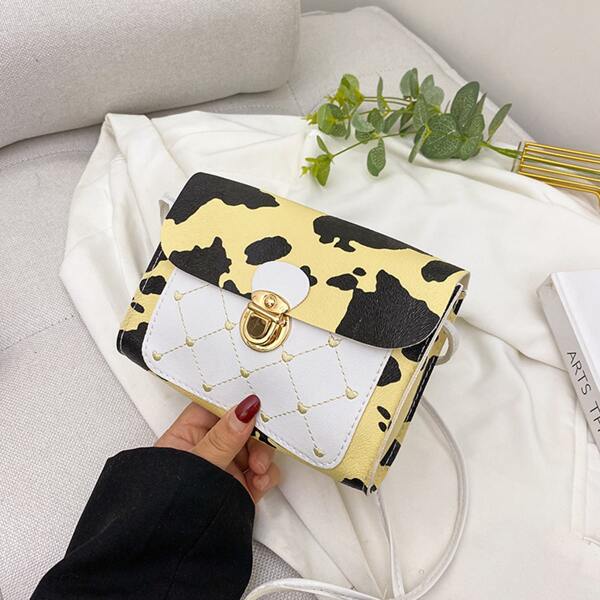 

Color Block Push Lock Crossbody Bag, Yellow