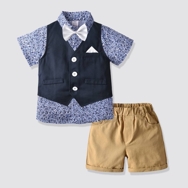 

Toddler Boys Ditsy Floral Shirt & Vest & Shorts, Multicolor