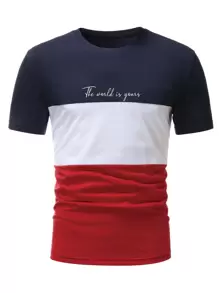 Manfinity Tops Nam Khối Màu Slogan Giải trí - Nhiều màu - Xem 1