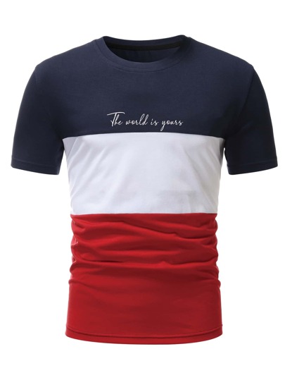 تي شيرت بجرافيك شعار بقص وخياطة للرجال