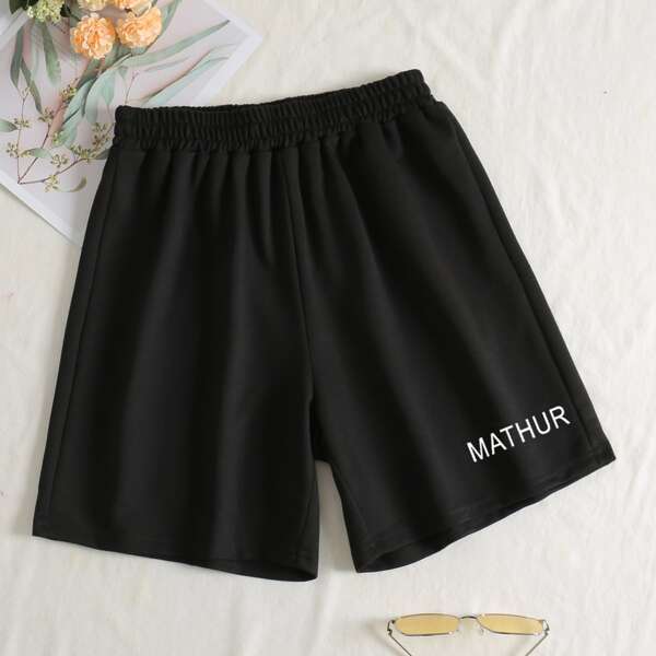 

Letter Graphic Track Shorts, Black