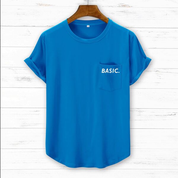 

Men Letter Graphic Pocket Patched Tee, Blue