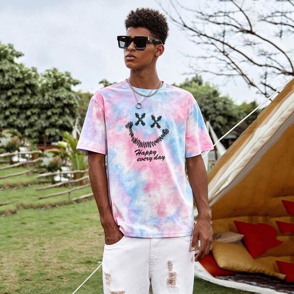 

Men Tie Dye & Slogan Graphic Tee, Multicolor