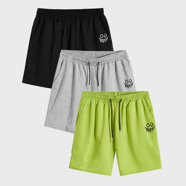 

Men 3pcs Drawstring Waist Track Shorts, Multicolor