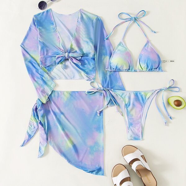 

4pack Tie Dye Bikini Swimsuit With Cover Up, Multicolor