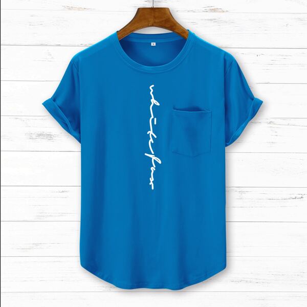 

Men Slogan Graphic Pocket Tee, Blue