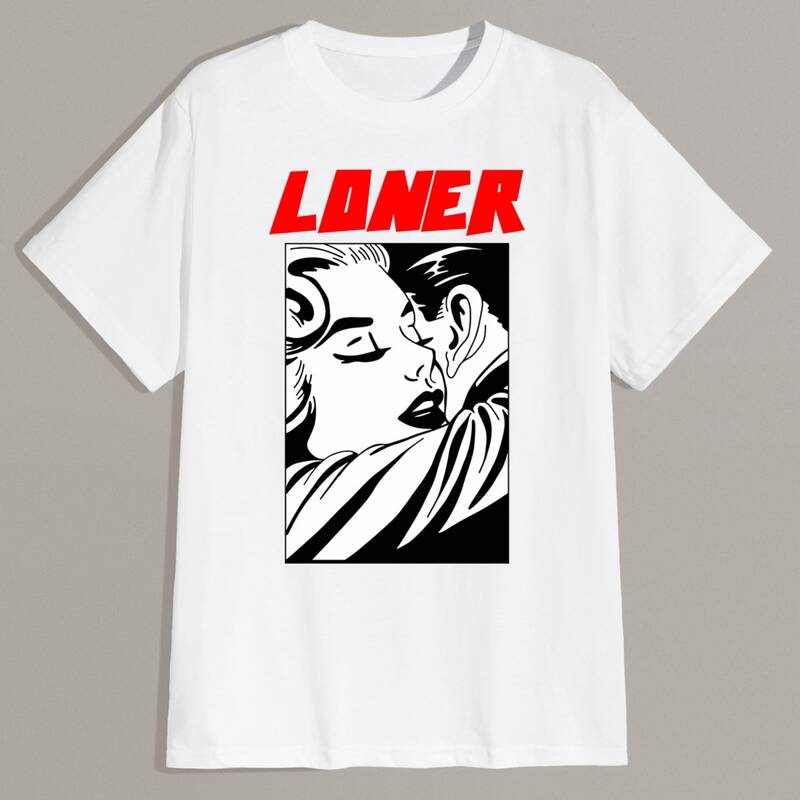 

Guys Letter Cartoon Figure Graphic Tee, White