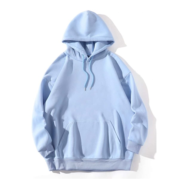 

Solid Kangaroo Pocket Drop Shoulder Drawstring Oversized Hoodie, Baby blue