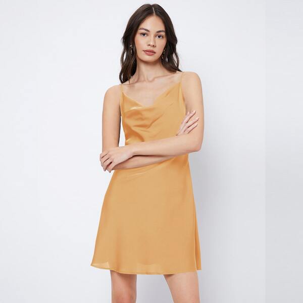

Cowl Neck Solid Cami Dress, Mustard yellow