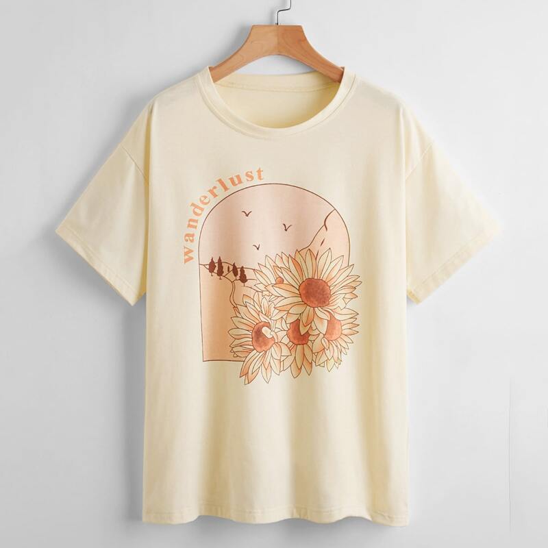 

Letter Sunflower Graphic Tee, Beige