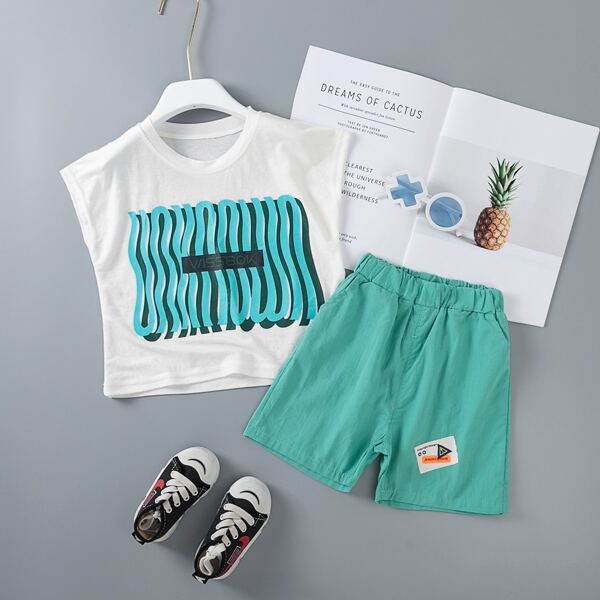 

Toddler Boys Letter Graphic Tank Top With Shorts, Multicolor
