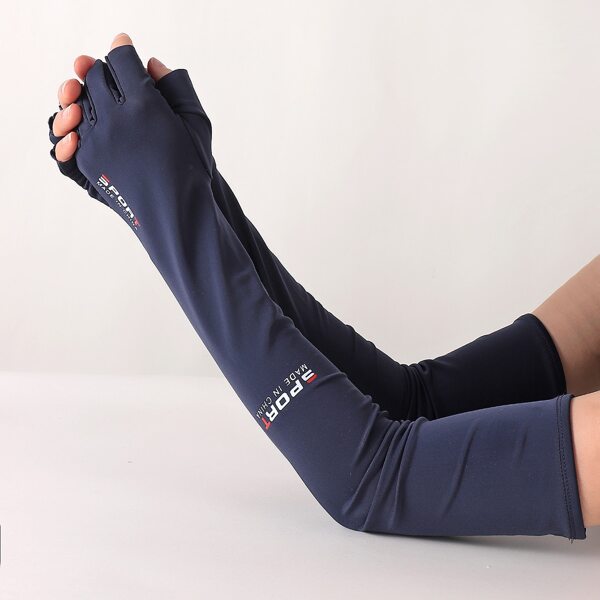 

Letter Graphic Long Fingerless Gloves, Navy blue
